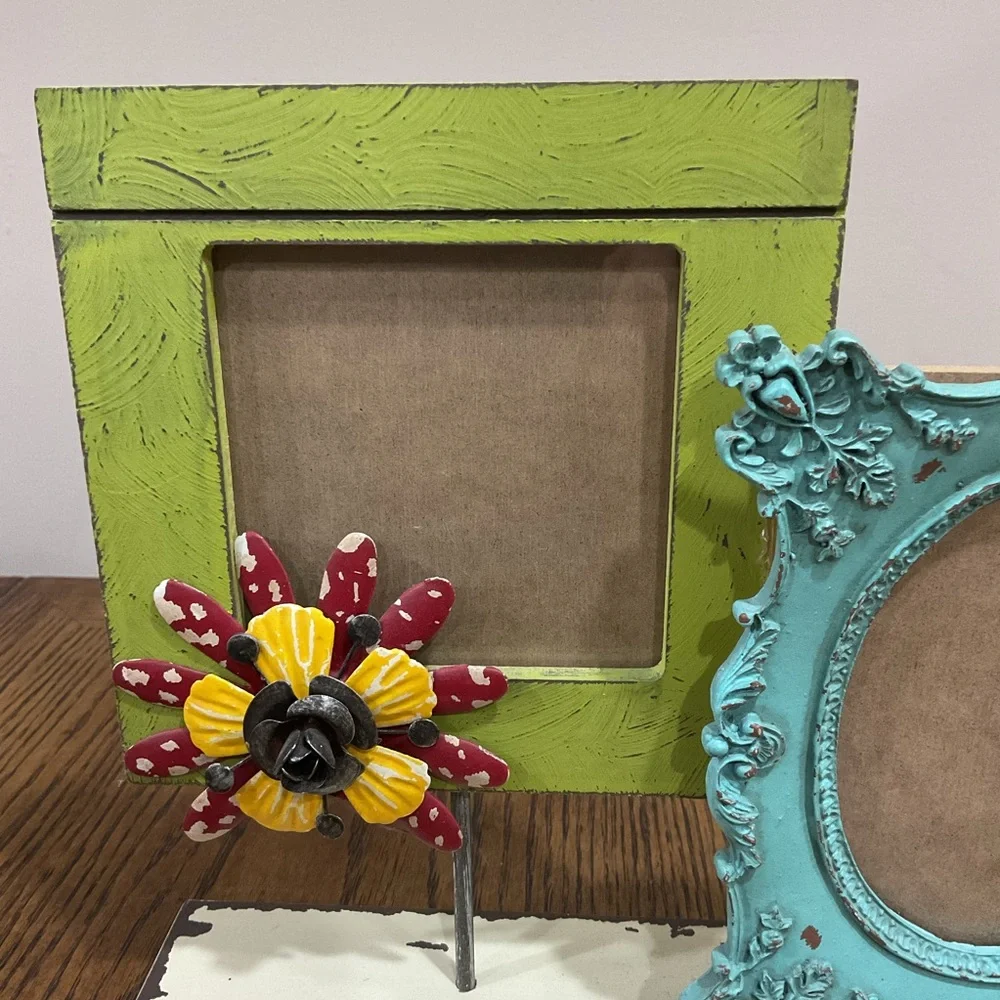 Shabby Chic Colorful Multi-Frame Wood and Metal for 3 photos